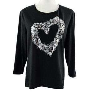 Vintage Chico's Black Loveheart Wreath Give Love Share Love Wear Love Top